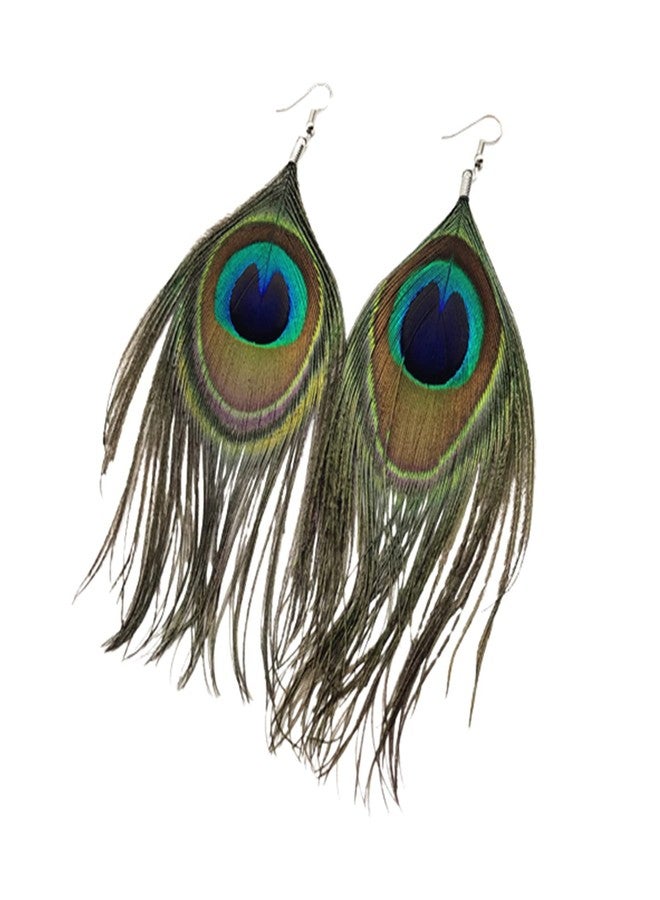 Kicomvi Multicolor Tassel Feather Earrings - Handmade Boho Bohemian Peacock & Pheasant Feather Hook Earrings for Women - No Bead - Image 1